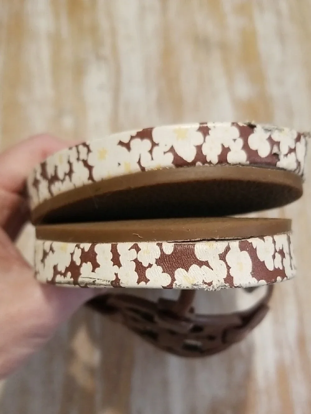 Tory Burch Brown Leather Miller Flip Sandals with Cream Floral Insole